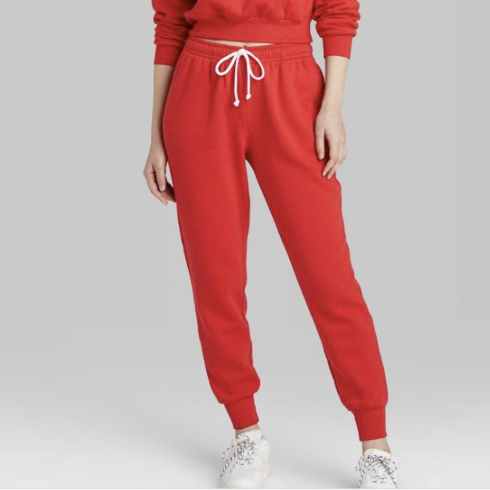 Women's High- Rise Sweatpants - Wild Fable Red with White Drawstring